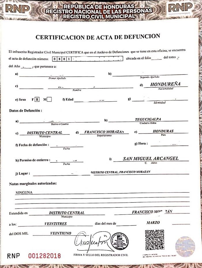 Honduras Death Certificates download